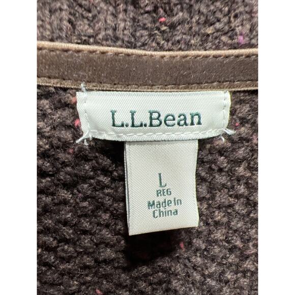 L.L. Bean Brown Chunky Knit Open Front Shawl Collar Cardigan Sweater Women Large - Picture 7 of 11